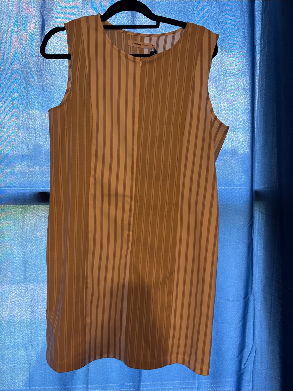 Symphony Mustard and Cream Vertical-Stripe Sleeveless Shift Dress